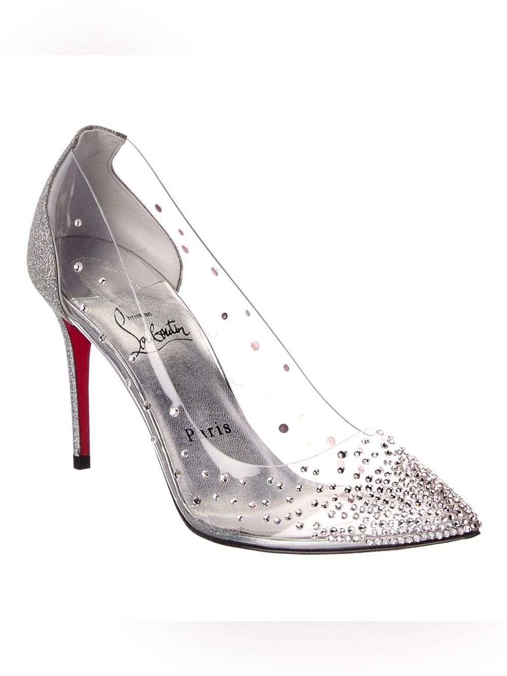 Christian Louboutin Degrastrass Clear PVC Crystal Pointed-Toe Stiletto - Silver